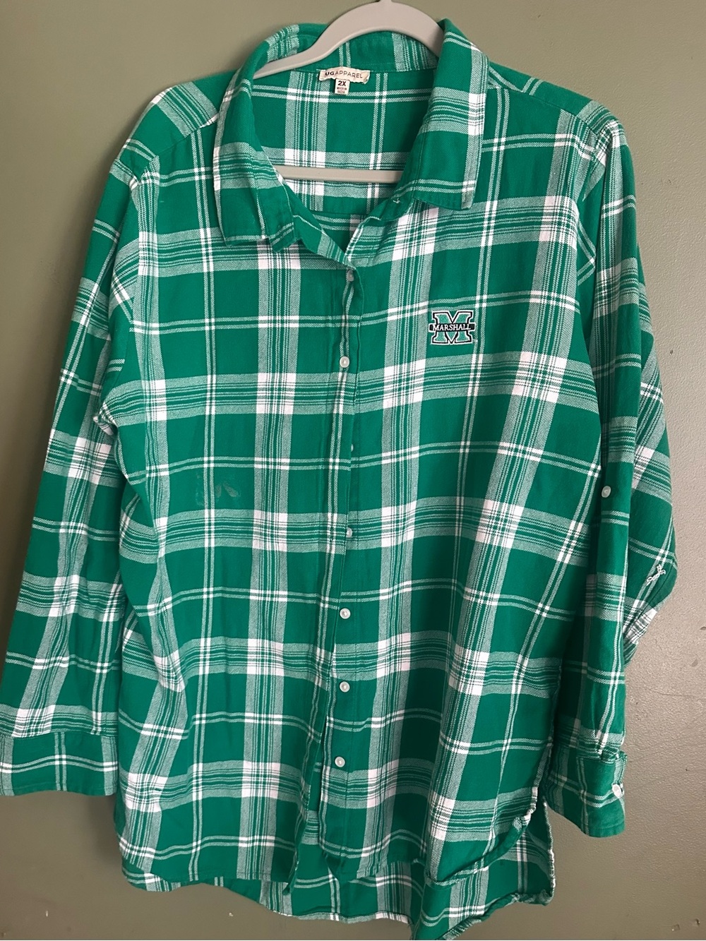 Marshall Green and White Plaid Button-Down Shirt